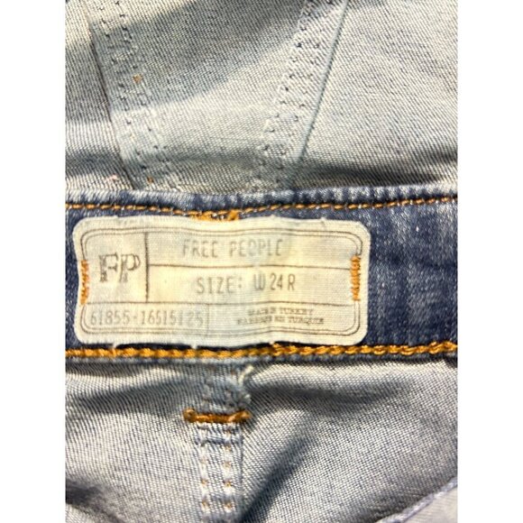 Free People Women's Denim Overalls Adjustable Straps Pockets Distressed Hem 24 R - Picture 5 of 5